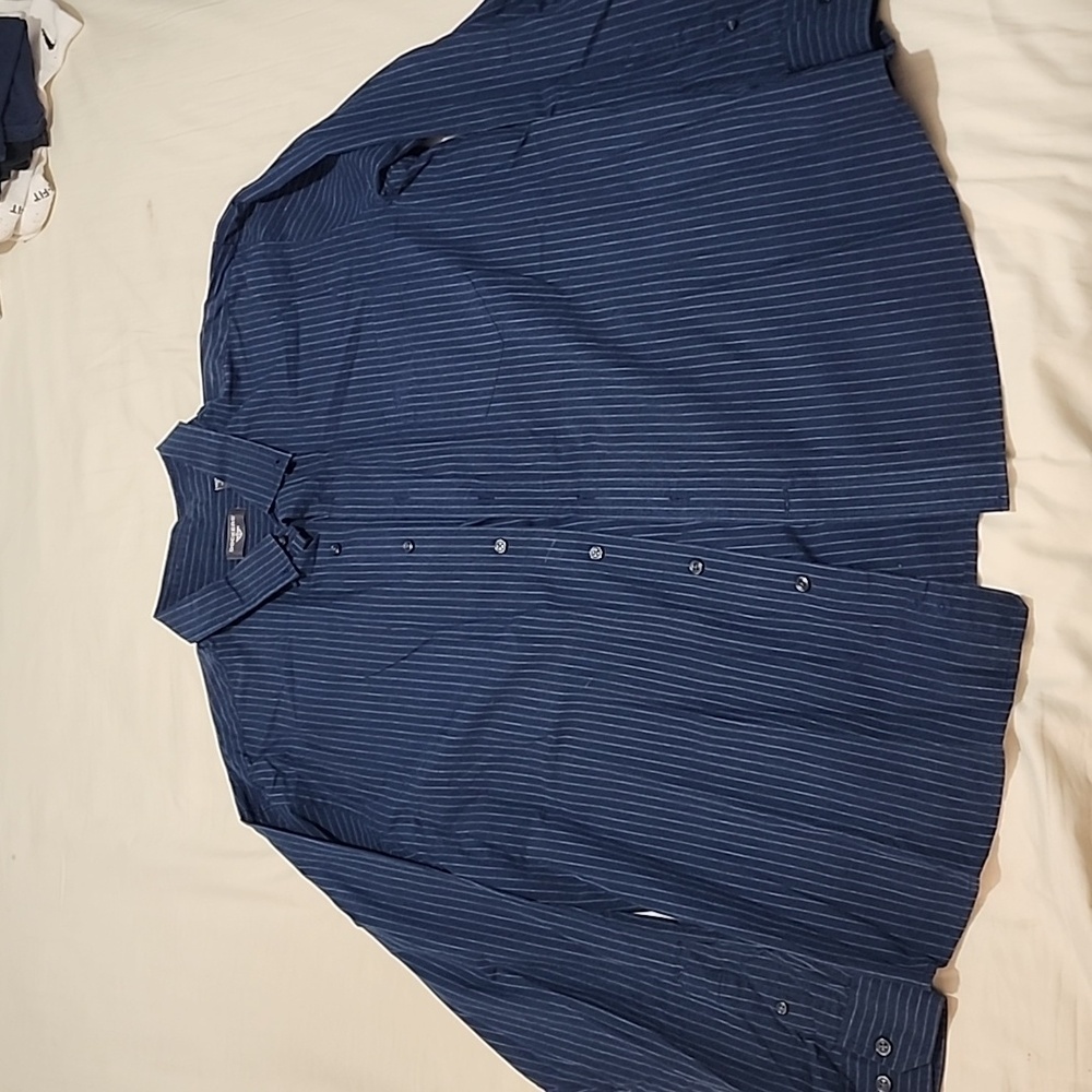 Dockers Mens Button Down Long Sleeve Shirt Navy Blue Stripe XXL